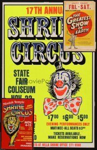 8s041 LOT OF 3 UNFOLDED CIRCUS WINDOW CARDS '60 Greatest Show on Earth + Shrine Circus!
