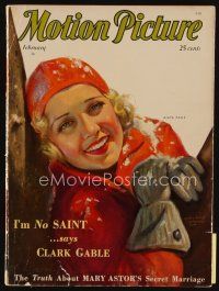 8s135 MOTION PICTURE magazine February 1932 artwork of pretty Anita Page in snow by Marland Stone!