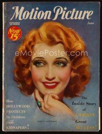 8s139 MOTION PICTURE magazine June 1932 art of pretty smiling Jeanette MacDonald by Marland Stone!