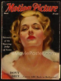 8s136 MOTION PICTURE magazine March 1932 artwork of sexy Joan Bennett by Marland Stone!