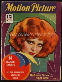 8s144 MOTION PICTURE magazine November 1932 great art of sexy redhead Clara Bow by Marland Stone!