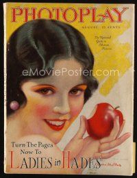 8s122 PHOTOPLAY magazine August 1927 artwork of sexy Olive Borden with apple by Charles Sheldon!