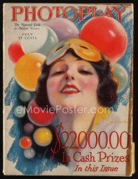 8s121 PHOTOPLAY magazine July 1927 colorful art of Norma Talmadge in party mask by Charles Sheldon!