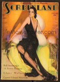 8s157 SCREENLAND magazine February 1930 full-length art of sexy Gloria Swanson by Rolf Armstrong!