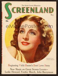 8s159 SCREENLAND magazine May 1936 art of beautiful Norma Shearer by Marland Stone!