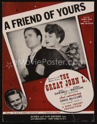 8s461 GREAT JOHN L sheet music '45 Darnell & McClure as boxer John L. Sullivan, A Friend Of Yours!