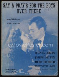 8s466 HERS TO HOLD sheet music '43 Deanna Durbin & Cotten, Say a Pray'r for the Boys Over There!