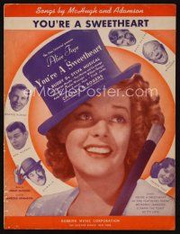 8s506 YOU'RE A SWEETHEART sheet music '37 super close up of pretty Alice Faye, the title song!