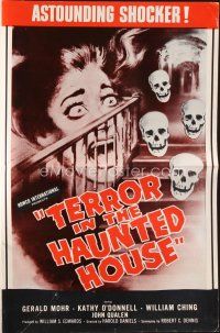 8s392 MY WORLD DIES SCREAMING pressbook '58 screaming girl & skulls, Terror in the Haunted House!