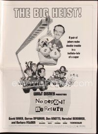 8s394 NO DEPOSIT NO RETURN pressbook '76 Disney, wacky art of David Niven in crane w/moneybags!