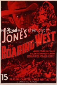 8s405 ROARING WEST pressbook 1970s cowboy Buck Jones, cool western serial art!