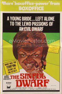 8s418 SINFUL DWARF pressbook '73 a young bride left alone to the lewd passions of an evil dwarf!