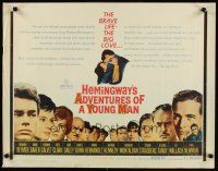 8t009 ADVENTURES OF A YOUNG MAN 1/2sh '62 Hemingway, headshots of all stars including Paul Newman!