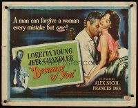 8t040 BECAUSE OF YOU style A 1/2sh '52 Jeff Chandler can't forgive Loretta Young for THIS mistake!