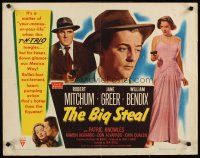 8t048 BIG STEAL style B 1/2sh '49 art of Robert Mitchum, Jane Greer & William Bendix, Don Siegel!