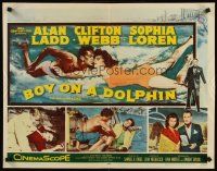 8t065 BOY ON A DOLPHIN 1/2sh '57 art of Alan Ladd & sexiest Sophia Loren swimming underwater!