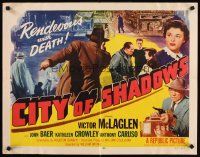 8t088 CITY OF SHADOWS style B 1/2sh '55 gangster Victor McLaglen in New York City, Kathleen Crowley!