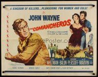 8t091 COMANCHEROS 1/2sh '61 artwork of cowboy John Wayne, directed by Michael Curtiz!