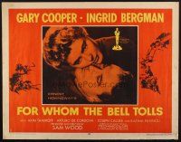 8t138 FOR WHOM THE BELL TOLLS style B 1/2sh R57 romantic c/u of Gary Cooper & Bergman, Hemingway!