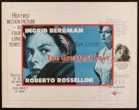 8t161 GREATEST LOVE 1/2sh '54 great art of Ingrid Bergman, Roberto Rossellini's Europa '51!