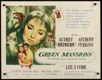 8t162 GREEN MANSIONS style A 1/2sh '59 cool art of Audrey Hepburn & Anthony Perkins by Joseph Smith!