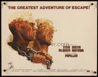 8t299 PAPILLON 1/2sh '73 great art of prisoners Steve McQueen & Dustin Hoffman by Tom Jung!