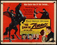 8t365 SIGN OF ZORRO 1/2sh '60 Walt Disney, cool art of masked hero Guy Williams on horseback!