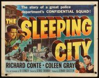8t373 SLEEPING CITY style B 1/2sh '50 Richard Conte, Coleen Gray, Alex Nicol, film noir!