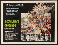 8t378 SOYLENT GREEN 1/2sh '73 art of Charlton Heston trying to escape riot control by John Solie!