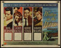 8t458 WRITTEN ON THE WIND style A 1/2sh '56 art of Lauren Bacall with Rock Hudson & Robert Stack