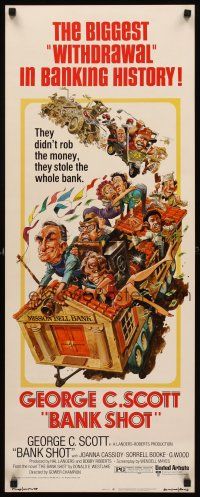 8w070 BANK SHOT insert '74 wacky art of George C. Scott taking the whole bank by Jack Davis!