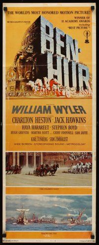 8w074 BEN-HUR insert R69 Charlton Heston, William Wyler classic religious epic, cool chariot art!