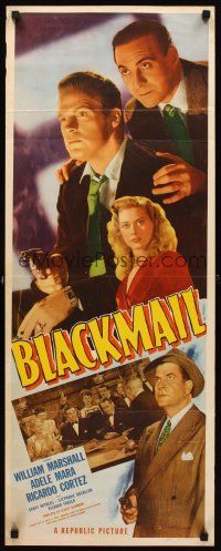 8w091 BLACKMAIL insert '47 William Marshall, Adele Mara, Ricardo Cortez, film noir!