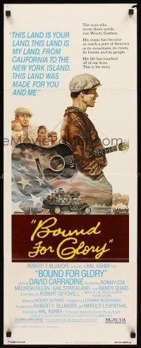 8w104 BOUND FOR GLORY insert '76 David Carradine as folk singer Woody Guthrie, Tom Jung art!