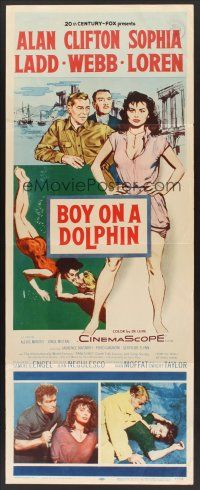 8w106 BOY ON A DOLPHIN insert '57 art of Alan Ladd & sexiest Sophia Loren, Clifton Webb!