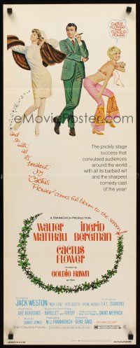 8w120 CACTUS FLOWER insert '69 art of Matthau, sexy hippie Goldie Hawn & nurse Ingrid Bergman!