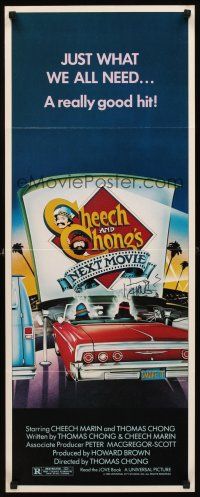 8w129 CHEECH & CHONG'S NEXT MOVIE signed insert '80 by Tommy Chong, cool drive-in drug art!