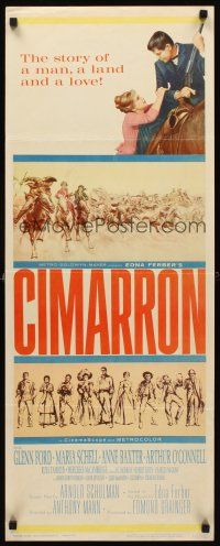 8w131 CIMARRON insert '60 directed by Anthony Mann, Glenn Ford, Maria Schell, cool artwork!