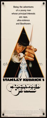 8w008 CLOCKWORK ORANGE insert '72 Stanley Kubrick classic, Philip Castle art of Malcolm McDowell!