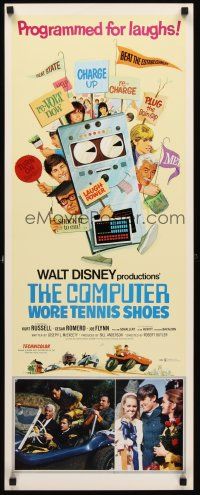 8w136 COMPUTER WORE TENNIS SHOES insert '69 Walt Disney, art of young Kurt Russell & wacky machine