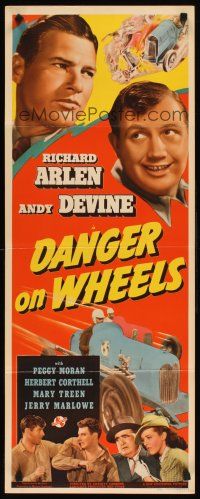 8w145 DANGER ON WHEELS insert '40 Richard Arlen, cool different car racing images & art!