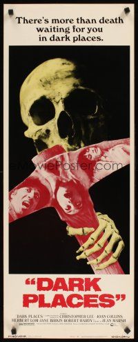 8w148 DARK PLACES insert '74 Christopher Lee, Joan Collins, cool image of skull & pick axe!