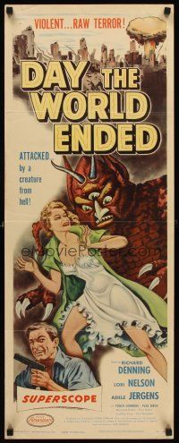 8w151 DAY THE WORLD ENDED insert '56 Roger Corman, art of sexy girl attacked by monster from Hell!
