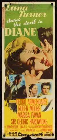 8w165 DIANE insert '56 sexy Lana Turner dares the devil, great close up romantic artwork!