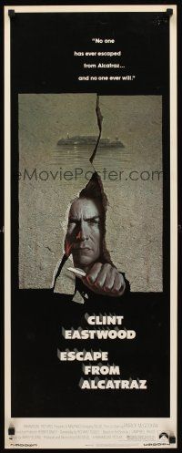 8w193 ESCAPE FROM ALCATRAZ insert '79 cool artwork of Clint Eastwood busting out by Lettick!