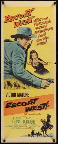 8w194 ESCORT WEST insert '59 close up art of cowboy Victor Mature with gun & Elaine Stewart!