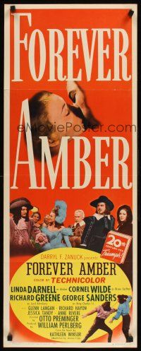 8w219 FOREVER AMBER insert '47 sexy Linda Darnell, Cornel Wilde, directed by Otto Preminger!