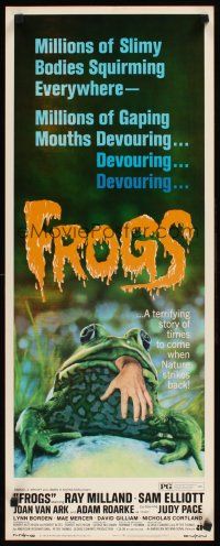 8w228 FROGS insert '72 great horror art of man-eating amphibian with human hand hanging from mouth