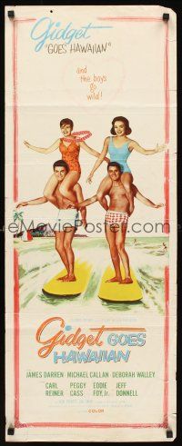8w234 GIDGET GOES HAWAIIAN insert '61 best image of two guys surfing with girls on their shoulders