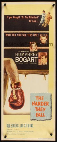 8w253 HARDER THEY FALL insert '56 Humphrey Bogart, Rod Steiger, cool boxing artwork!